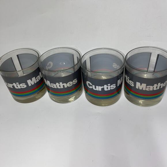 4 Vtg Curtis Mathes Promotional Advertising Rocks Glasses Gray & Rainbow Stripe - Picture 1 of 7